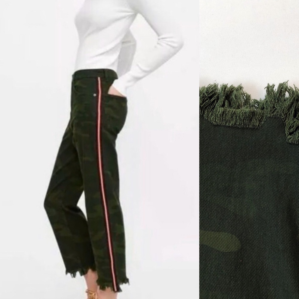 Zara The Cropped Straight Raw Edge in Camo Jeans